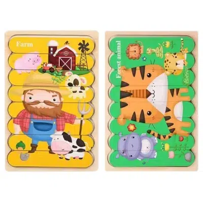 Houten puzzel 2 in 1 | Boerderij en Bos dieren
