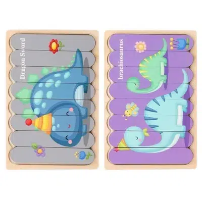 Houten puzzel 2 in 1 | Dragon Sword en Brachiosaurus
