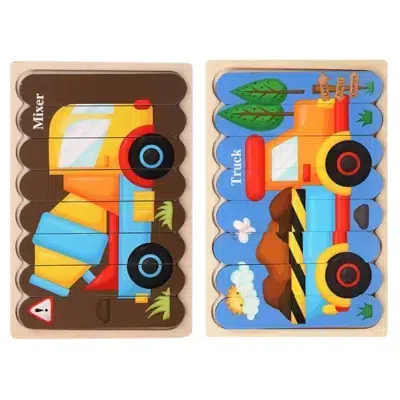 Houten puzzel 2 in 1 | Mixer en Vrachtauto