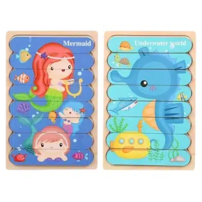 Houten puzzel 2 in 1 | Zeemeermin en Onderwater wereld