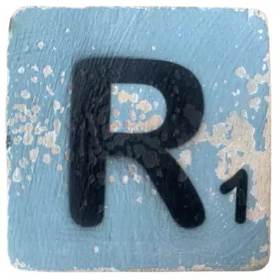 Houten Scrabble Letter R - Grijs-Blauw