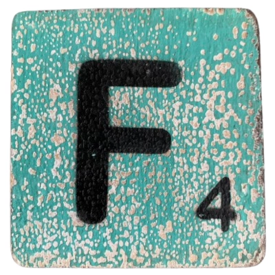 Houten Scrabble Letter F - Groen-Blauw 10x10 cm