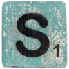 Houten Scrabble Letter S - Groen-Blauw 10x10 cm