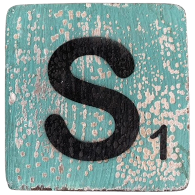 Houten Scrabble Letter S - Groen-Blauw 10x10 cm