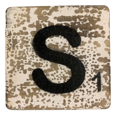 Houten Scrabble Letter S - Wit - 10x10