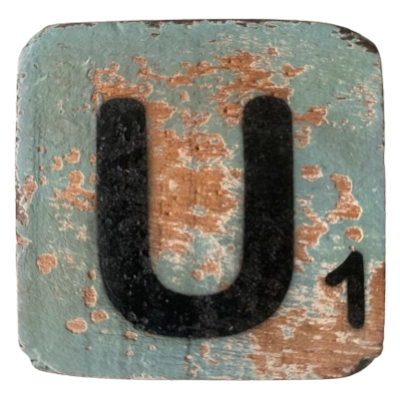 Houten Scrabble Letter U - Groen-Blauw