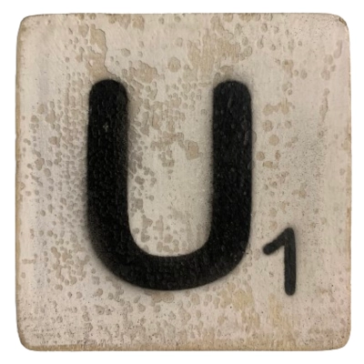 Houten Scrabble Letter U - Wit - 10x10
