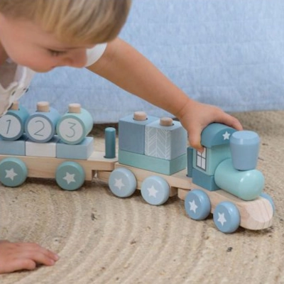 Little Dutch - Houten Blokkentrein blauw - impressie 1 Little Dutch - Houten Blokkentrein